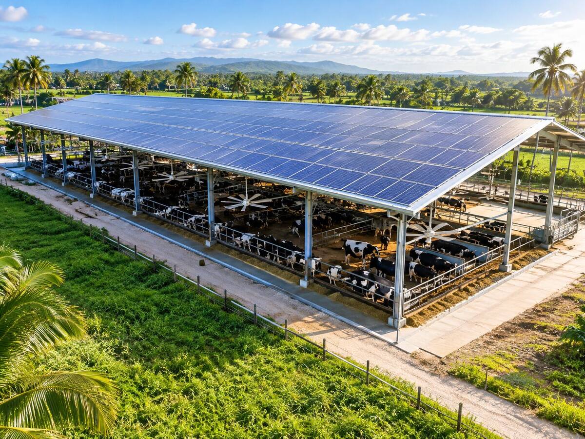 Parque bovino con techo solar